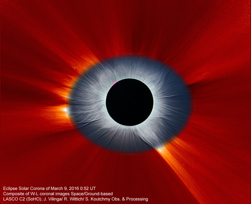 Image Credits: J. Vilinga (Angola, IAP), LASCO, NRL, SOHO, ESA, NASA; Processing: R. Wittich; Composition & Copyright: S. Koutchmy (IAP, CNRS)